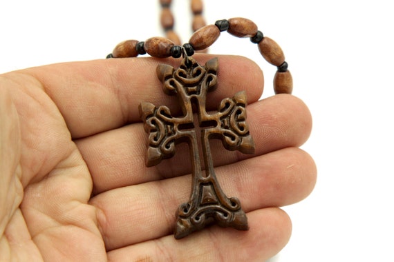Small Wooden Cross Christianity Necklace Pendant Chain wood crucifix  Armenian