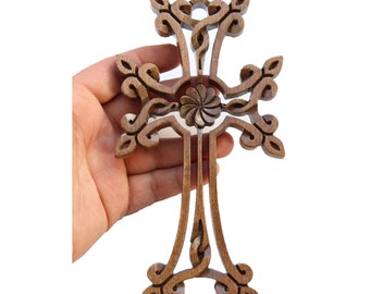 Armenian cross Cross wooden wall decor HandMade walnut Wood ARMENIA souvenir Christian crosefix carving engraved cross for wall gift