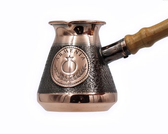 Cafetera Copper Jazzve Turkish Cezve Ibrik Armenia Jezve Jazve mango de madera ARMENIAN cafetera, hecha a mano, turka, personalizada