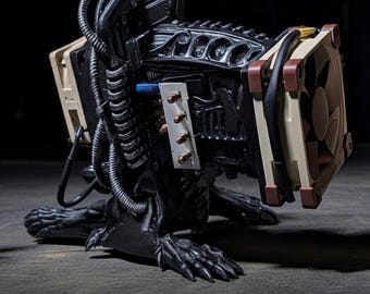 Xeno Biomechanische Halterung für 600 xeno Bitaxe 600er Serie - Giger inspirierter 80-mm-Lüfteradapter
