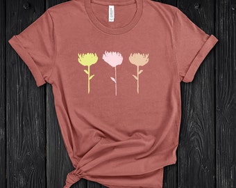 Cute Modern Abstract Flowers Tee. Simple Minimalist Design. Simple Graphic Flower Tshirt.
