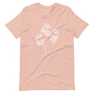 Gingko Leaf Tshirt, Botanical Nature Tshirt, Leaf Tshirt, Boho Womens Tee, Navy Tshirt, Cute Nature Shirt, Minimalist Tshirt, Botanical Tee Heather Prism Peach