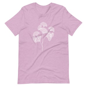 Gingko Leaf Tshirt, Botanical Nature Tshirt, Leaf Tshirt, Boho Womens Tee, Navy Tshirt, Cute Nature Shirt, Minimalist Tshirt, Botanical Tee Heather Prism Lilac