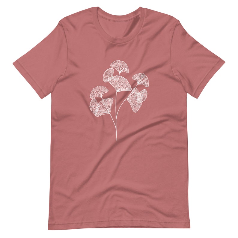 Gingko Leaf Tshirt, Botanical Nature Tshirt, Leaf Tshirt, Boho Womens Tee, Navy Tshirt, Cute Nature Shirt, Minimalist Tshirt, Botanical Tee Mauve
