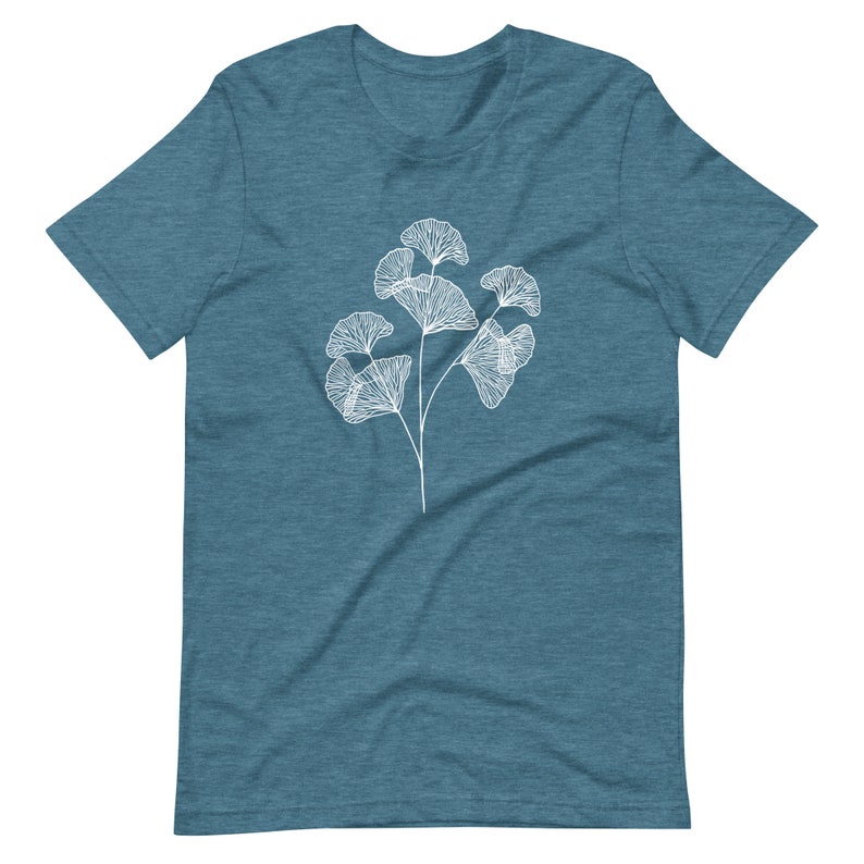 Gingko Leaf Tshirt, Botanical Nature Tshirt, Leaf Tshirt, Boho Womens Tee, Navy Tshirt, Cute Nature Shirt, Minimalist Tshirt, Botanical Tee Heather Deep Teal