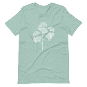 Gingko Leaf Tshirt, Botanical Nature Tshirt, Leaf Tshirt, Boho Womens Tee, Navy Tshirt, Cute Nature Shirt, Minimalist Tshirt, Botanical Tee Heather Prism Dusty