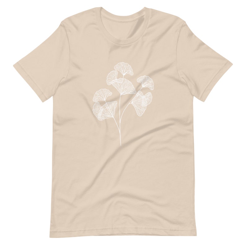 Gingko Leaf Tshirt, Botanical Nature Tshirt, Leaf Tshirt, Boho Womens Tee, Navy Tshirt, Cute Nature Shirt, Minimalist Tshirt, Botanical Tee Soft Cream