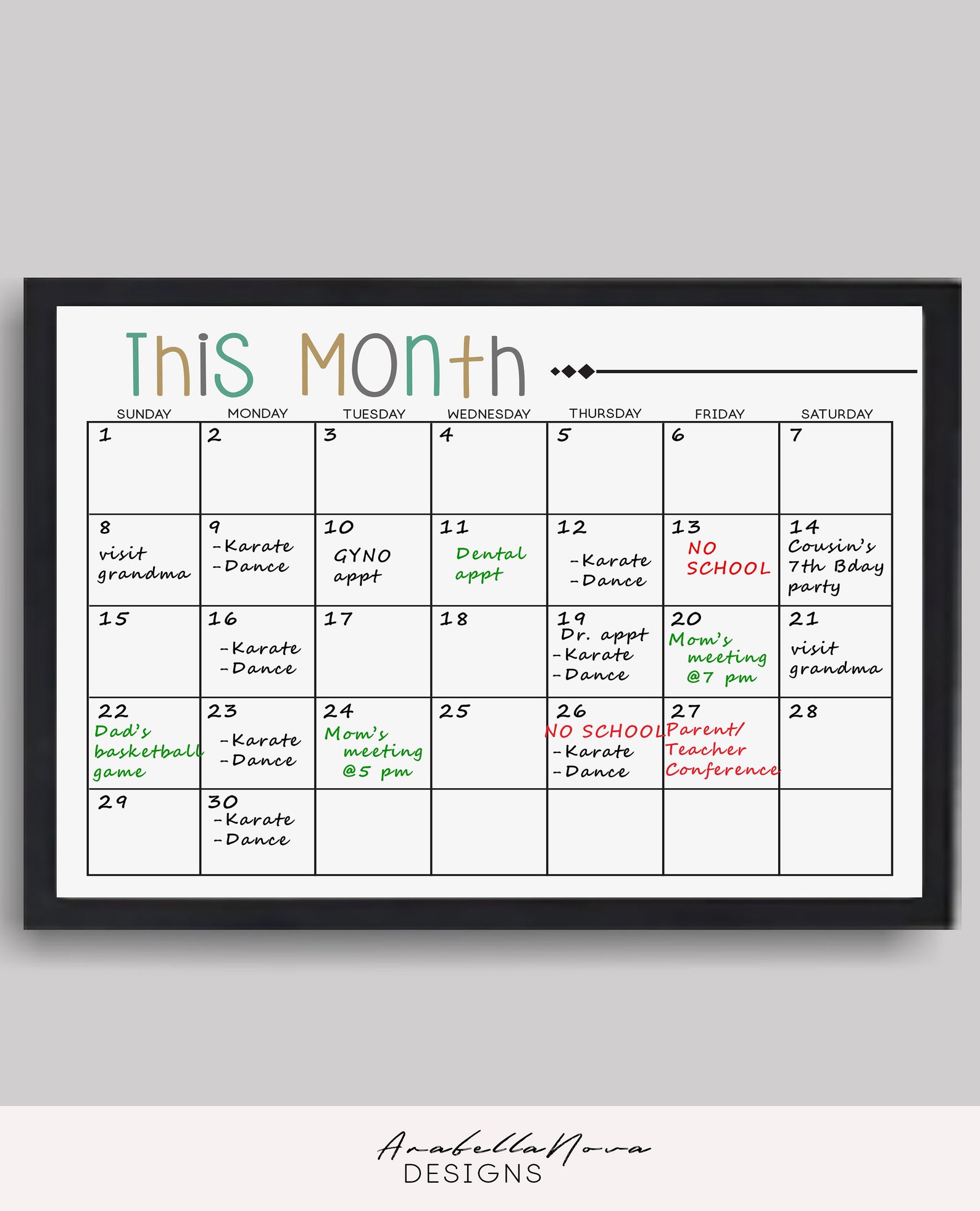 Wall Family Planner Printable Family organizer monthly Etsy