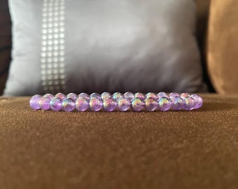 Dainty Purple Mystic Aura Quartz Beaded Bracelet 6mm Beaded Stack Bracelet Handmade Jewelry Gift Bracelet Healing Bracelet