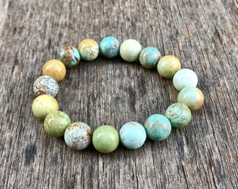 Chunky Pure Hubei Turquoise Bracelet Unstabilized 11mm Chinese Hubei Turquoise Gemstone Bracelet Blue Green Pastel Hubei Turquoise Rounds