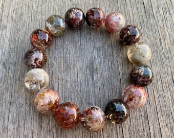 Pulsera de cuarzo con jardín escénico de alta calidad, gruesa, con inclusión de lodolita de 14 mm, pulsera de cuarzo paisajístico, pulsera de regalo