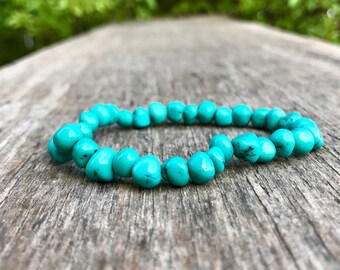 Dainty Hubei Turquoise Off Round Pebble Bracelet 7mm Genuine Hubei Turquoise Pebble Nugget Bracelet Green Blue Turquoise Gift Bracelet