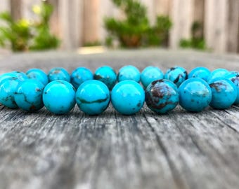 Natural Campitos Turquoise Bracelet Genuine 8mm High Grade Campitos Turquoise Round Gemstone Bracelet Beautiful Campitos Turquoise Rounds