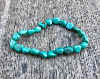 Hubei Turquoise Smooth Nugget Bracelet 8mm Green Blue Hubei Turquoise Nuggets Bracelet Teal Chinese Turquoise Gift Bracelet Unisex Bracelet