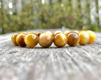 Chunky Golden Tigers Eye Bracelet Handmade 10mm Gold Tiger's Eye Beaded Gemstone Bracelet Golden Tigers Eye Bracelet Clarity Bracelet
