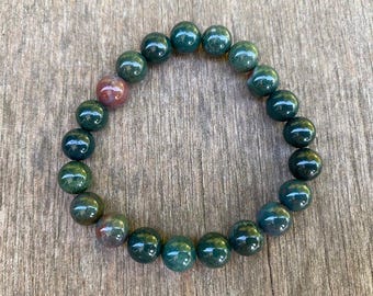 Bloodstone Bracelet 8mm Blood Stone Gemstone Bracelet Dark Green and Red Blood Stone Bracelet Heliotrope Jasper Bracelet