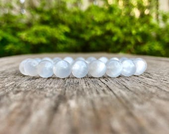 Selenite Bracelet Handmade 8mm Grade A Raw Crystal Gypsum Beaded Gemstone Bracelet Angelic Crystal Bracelet Unisex Bracelet Gift Bracelet
