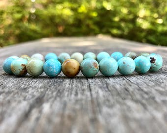 Natural Hubei Turquoise Bracelet Unstabilized 8mm Chinese Hubei Turquoise Gemstone Bracelet Blue Green Brown Pastel Turquoise Rounds