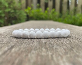 White Barite Bracelet 8mm Baryte Beaded Gemstone Bracelet Barium Stone Bracelet Barite Crystal Stack Bracelet Unisex Bracelet Gift Bracelet
