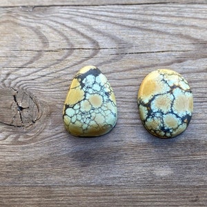 Hubei Turquoise Cabochon Fine Natural Polished Backed Hubei Turquoise Cab Yellow Green Brown Black Turquoise Oval & Egg Shaped Cab Turquoise