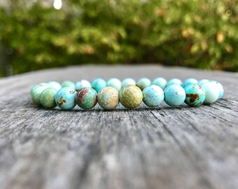 Dainty Hubei Turquoise Bracelet Pure Unstabilized 7mm Chinese Hubei Turquoise Gemstone Bracelet Blue Green Pastel Hubei Turquoise Rounds