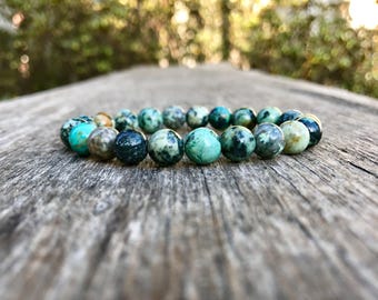 Bracciale turchese africano fatto a mano da 8 mm con perline di diaspro verde acqua africano, bracciale impilabile, bracciale unisex, braccialetto regalo