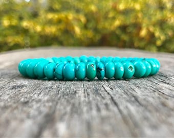 Hubei Turquoise Rondelle Bracelet 8-9mm Hubei Turquoise Rondelle Beaded Gemstone Bracelet Teal Turquoise Stack Bracelet Unisex Bracelet