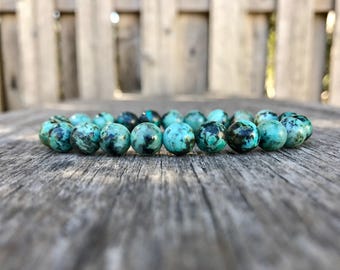 Braccialetto fatto a mano in turchese africano di alta qualità, grado AA, 8 mm, con perline di diaspro blu turchese africano, braccialetto impilabile, braccialetto regalo