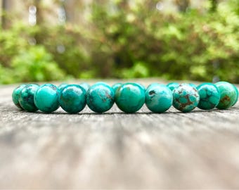 Dainty Hubei Turquoise Bracelet Handmade 7 mm Genuine Hubei Turquoise Beaded Gemstone Bracelet Teal Turquoise Stack Bracelet Unisex Bracelet