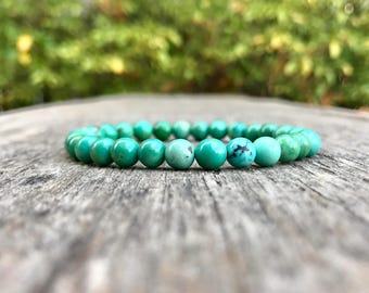Dainty Hubei Turquoise Bracelet Handmade 5 mm Genuine Hubei Turquoise Beaded Gemstone Bracelet Teal Turquoise Stack Bracelet Unisex Bracelet