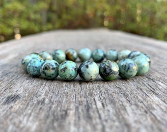Bracciale turchese africano fatto a mano da 10 mm, bracciale con perline di diaspro verde acqua africano, bracciale impilabile, bracciale unisex, bracciale regalo