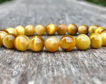 Golden Tigers Eye Bracelet Handmade 8mm Gold Tiger's Eye Beaded Gemstone Bracelet Exquisite Golden Eye Bracelet Clarity Bracelet