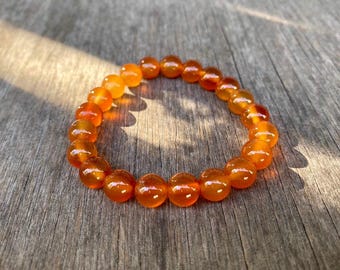 Pulsera de cornalina de alta calidad de 8 mm, color naranja, amarillo y marrón, con cuentas de piedras preciosas, pulsera de cornalina natural, joyería, regalo.