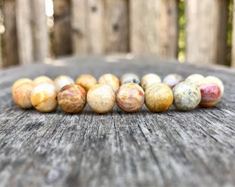 化石サンゴブレスレット 高品質 10 mm アゲート化石サンゴビーズ 宝石ブレスレット ベージュトーン アゲート化石サンゴビーズブレスレット ギフトブレスレット
