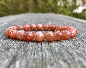 Gold Sunstone Bracelet Handmade 8mm Golden Sunstone Beaded Gemstone Bracelet Gold Orange Sunstone Bracelet Stack Bracelet Unisex Bracelet