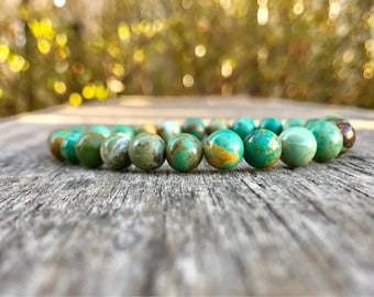 Graduated Hubei Turquoise Bracelet Natural 6mm-10mm Graduated Chinese Hubei Turquoise Gemstone Bracelet Teal Green Turquoise Rounds