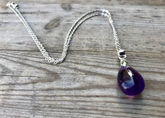 Natural Amethyst Pendant On Sterling Silver Chain & Clasp Deep Purple Amethyst Necklace .925 Sterling Silver Tarnish/Fade Resistant Jewelry