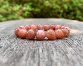 Chunky Golden Sunstone Bracelet Handmade 10mm Golden Sunstone Beaded Gemstone Bracelet Gold Orange Sunstone Bracelet Stack Bracelet