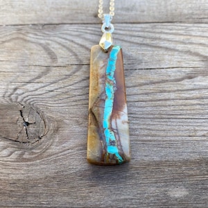 Royston Turquoise Necklace With .925 Sterling Silver Chain Rectangular Royston Turquoise Pendant With Bail & Chain Necklace Royston Ribbon