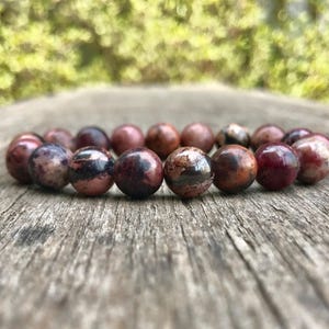 Chunky Bustamite Bracelet 10mm Bustamite Beaded Gemstone Bracelet Pink Brown and Black Bustamite Bracelet Stack Bracelet Gift Bracelet image 1