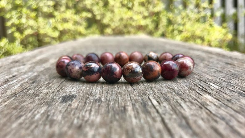 Chunky Bustamite Bracelet 10mm Bustamite Beaded Gemstone Bracelet Pink Brown and Black Bustamite Bracelet Stack Bracelet Gift Bracelet image 1