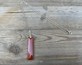 Red Jasper Necklace With .925 Sterling Silver Chain Rectangular Maroon Jasper Pendant With Bail And Chain Necklace Red Jasper