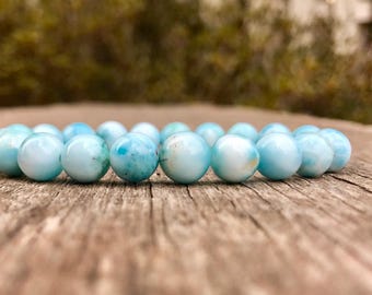 Natural Larimar Bracelet Handmade 8mm Dominican Larimar Gemstone Bracelet Grade AA Natural Dominican Larimar Blue Green Larimar Bracelet
