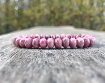 ペルー産ロードナイト ロンデルブレスレット 8mm ピンクレッドロードナイトビーズ ジェムストーンブレスレット スタックブレスレット ユニセックスブレスレット ギフトブレスレット