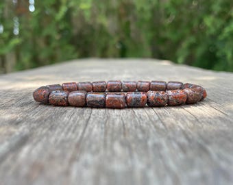 Dinosaur Gembone Barrel Bracelet 8 x 6mm Rare Fossilized Dino Bone Beaded Bracelet Petrified Dinosaur Bone Bracelet Energy Bracelet