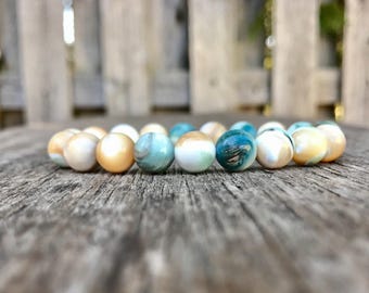 Peacock Shell Bracelet 9mm Green And White Peacock Egg Shell Beaded Bracelet Eggshell Stack Bracelet Unisex Bracelet Gift Bracelet