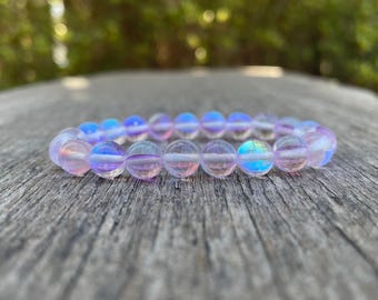 Lavender Mystic Aura Quartz Beaded Bracelet Purple Aura Bracelet Beaded Stack Bracelet Handmade Jewelry Gift Bracelet Healing Bracelet