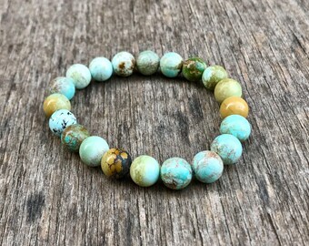 Pure Hubei Turquoise Bracelet Natural Unstabilized 8.5mm-9mm Chinese Hubei Turquoise Gemstone Bracelet Blue Green Pastel Turquoise Rounds