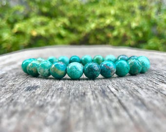 Green African Turquoise Bracelet Handmade 8mm African Green Toned Jasper Gemstone Bracelet Stack Bracelet Unisex Bracelet Gift Bracelet
