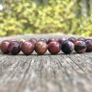 Chunky Bustamite Bracelet 10mm Bustamite Beaded Gemstone Bracelet Pink Brown and Black Bustamite Bracelet Stack Bracelet Gift Bracelet image 2